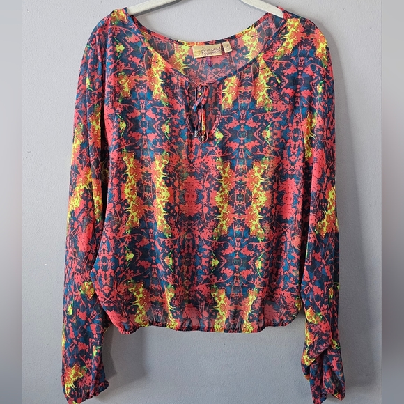 princess vera wang Tops - Princess Vera Wang Womens Size M Dolman Sleeve Blouson Sheer Abstract Floral Top